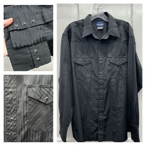 Vintage Wrangler western wear pearl snap long sleeve black dressy shirt men's xl